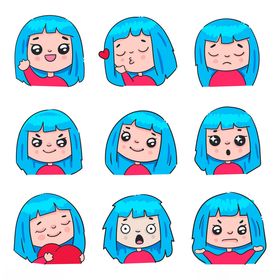 女孩多样表情卡通插画