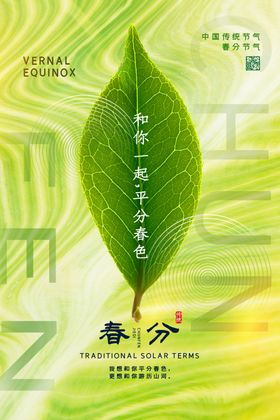 春分时节绿叶生机海报