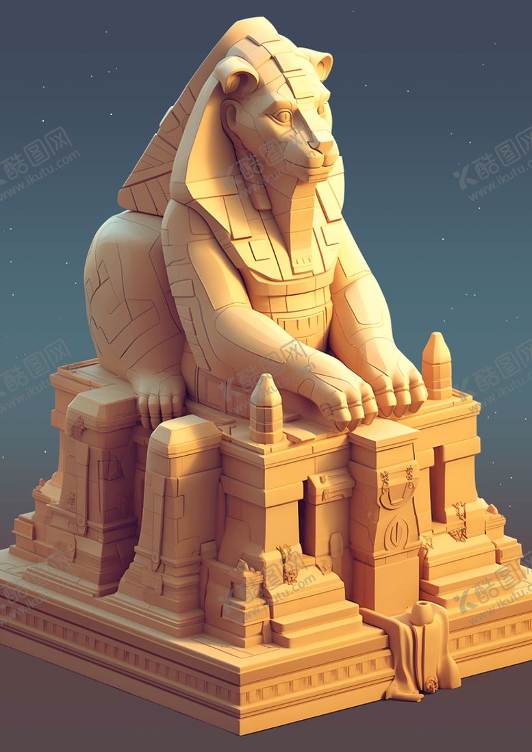 编号：86329409160824130824【酷图网】源文件下载-可爱3D地标狮身人面像3D建筑