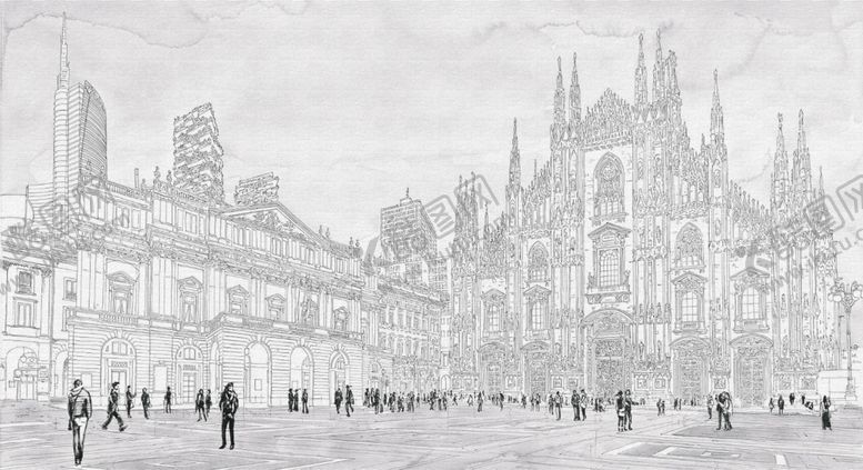 编号：61953809281837365884【酷图网】源文件下载-新中式古建图案建筑图案手绘壁纸