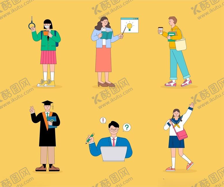 编号：27080601200747189031【酷图网】源文件下载-学生人物插画