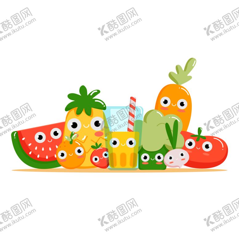 编号：92892712090141514801【酷图网】源文件下载-手绘可爱卡通写实水果图合集图片