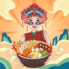 国潮美女插画元素