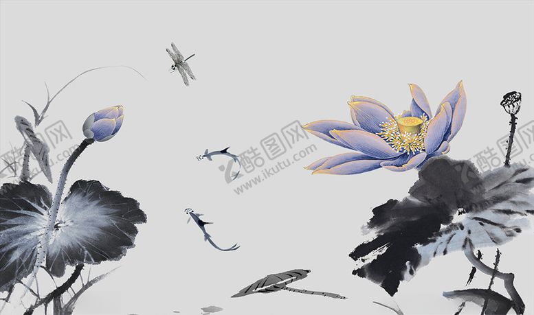 编号：74769309110305285532【酷图网】源文件下载-新中式PSD水墨花横版画可三联