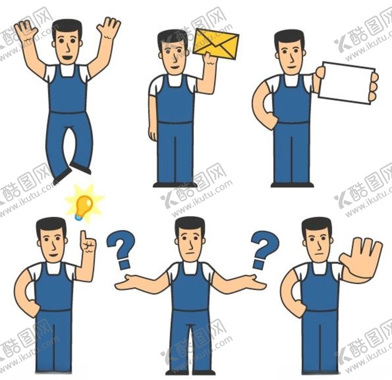 编号：77235306272126542992【酷图网】源文件下载-6款卡通工人设计矢量素材