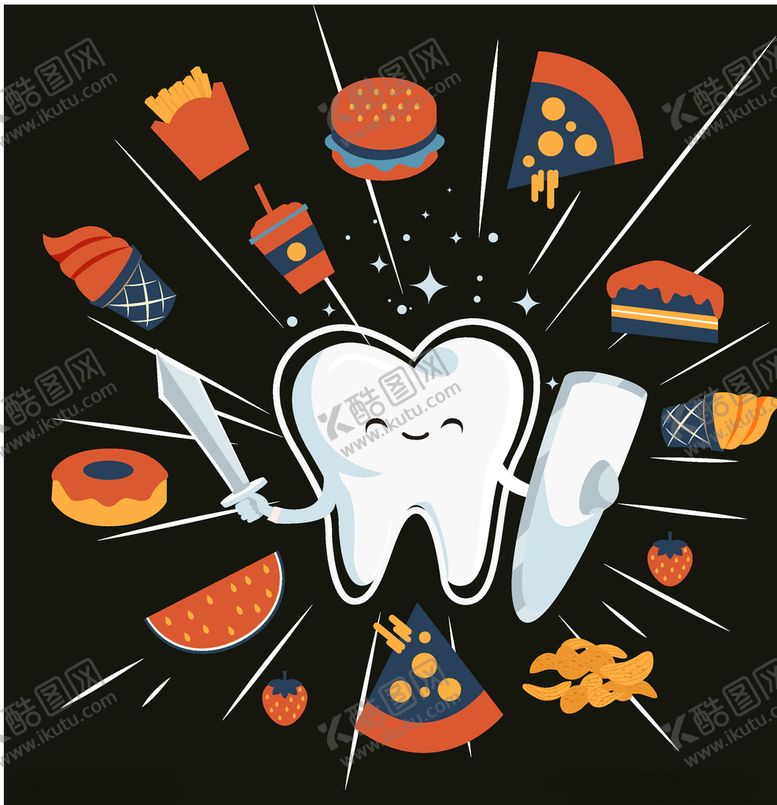 编号：74593410051024404916【酷图网】源文件下载-可爱牙齿和食物