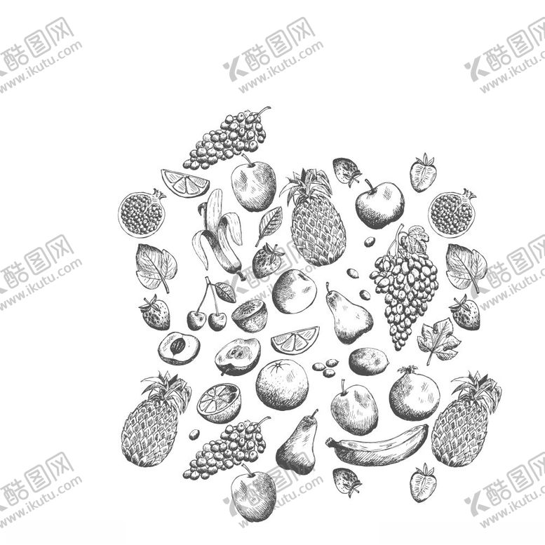 编号：88531702220846032550【酷图网】源文件下载-手绘水果蔬菜矢量图