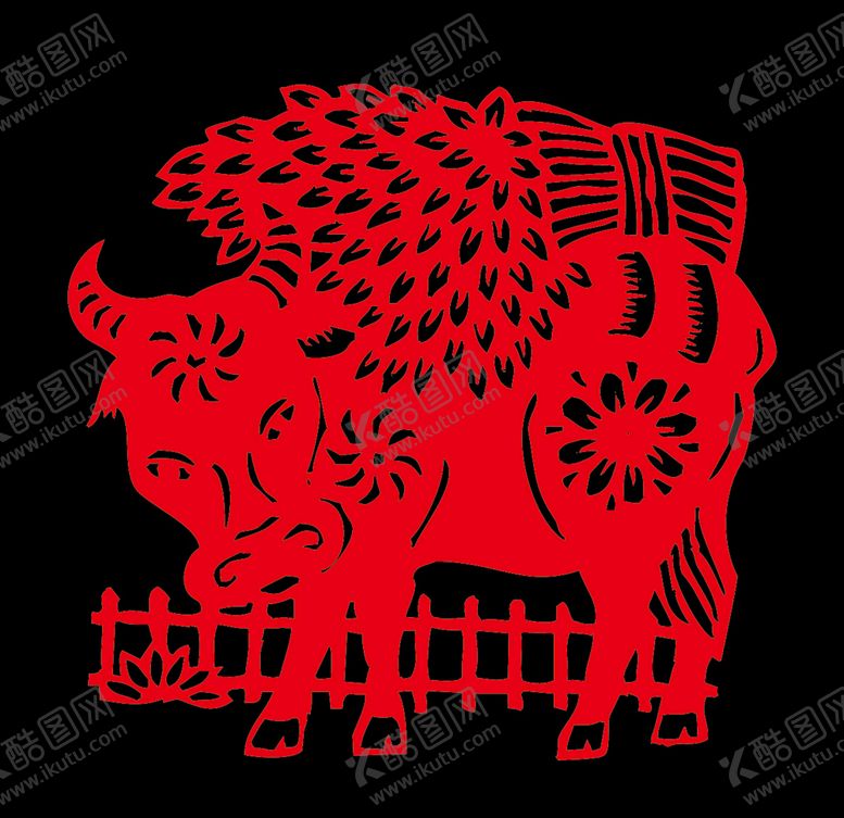 编号：55728910270650333874【酷图网】源文件下载-牛年剪纸图片