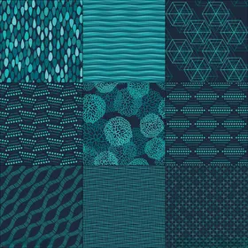 蓝绿色调几何花卉图案集合