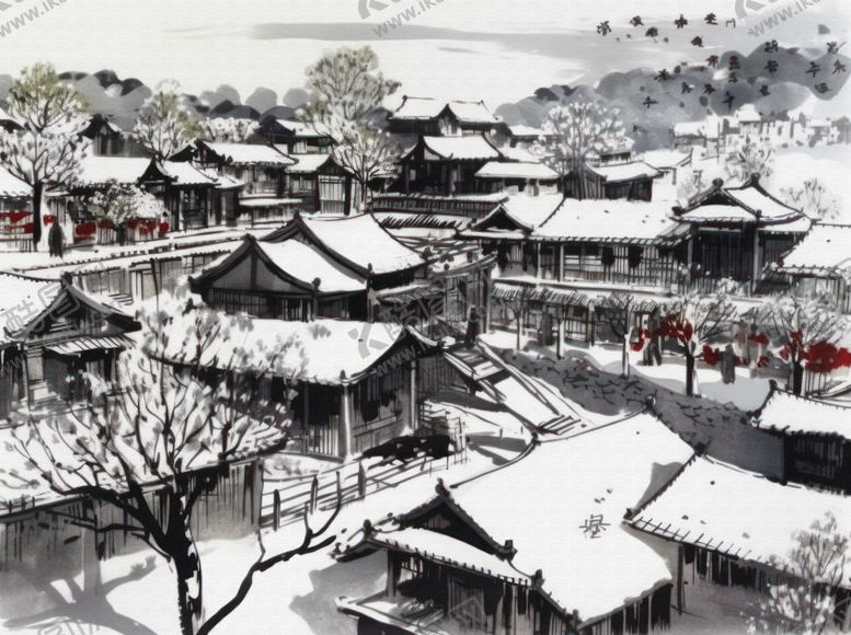 编号：48034101311236556880【酷图网】源文件下载-雪后古镇