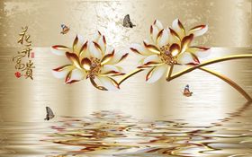 花开富贵3D立体画沙发背景图晶雕