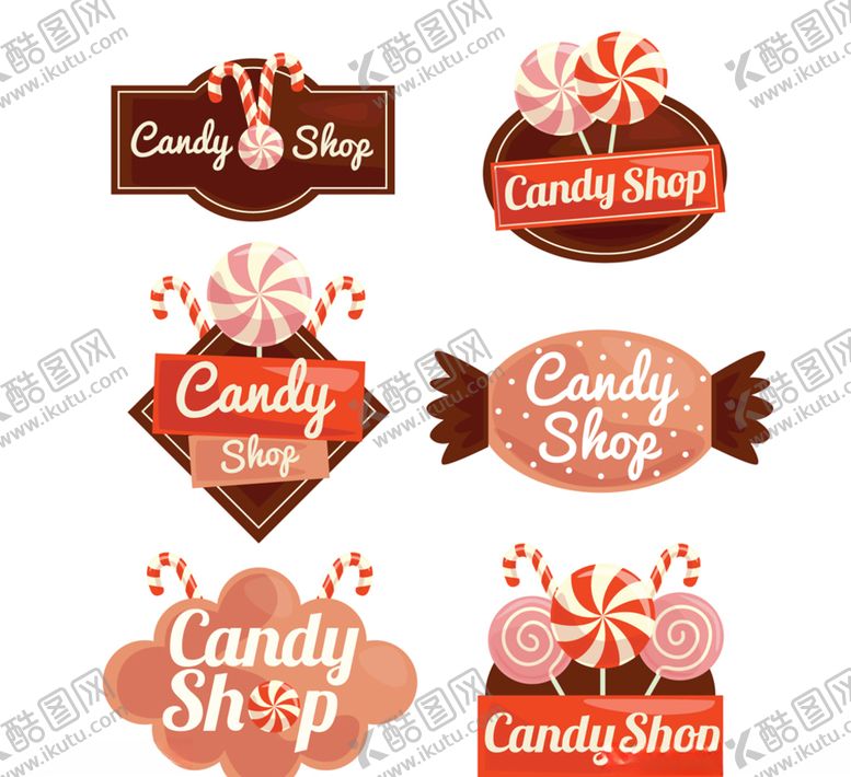 编号：97416109290900268180【酷图网】源文件下载-6款创意糖果店标签矢量素材