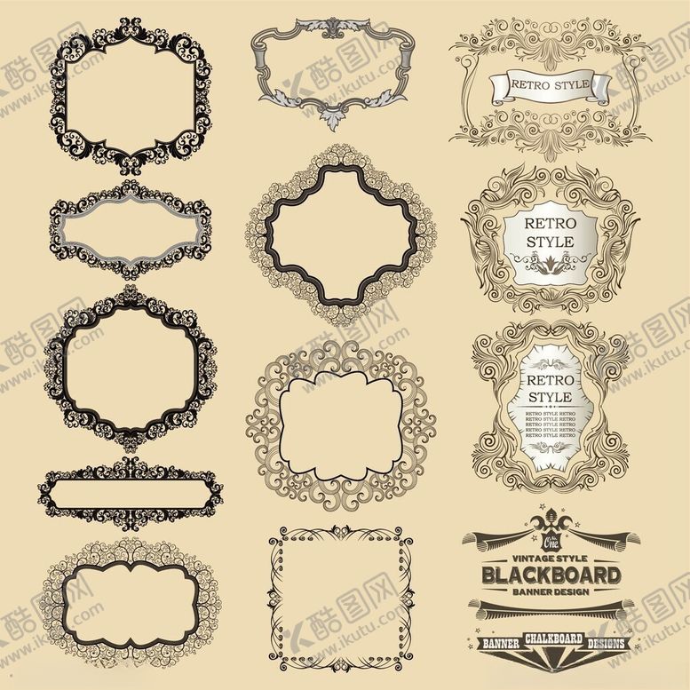 编号：53259304301119293906【酷图网】源文件下载-复古风格装饰性边框集合