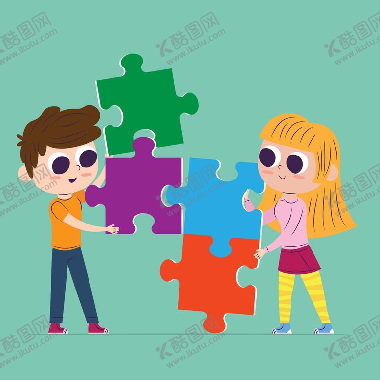 编号：49537109121329012597【酷图网】源文件下载-拼图相关卡通人物团队