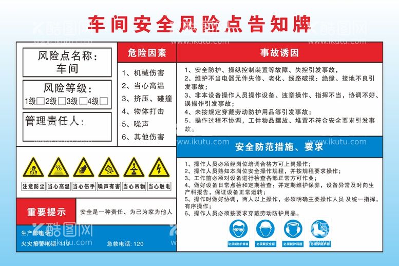 编号：38084112211415102455【酷图网】源文件下载-车间安全风险点告知牌