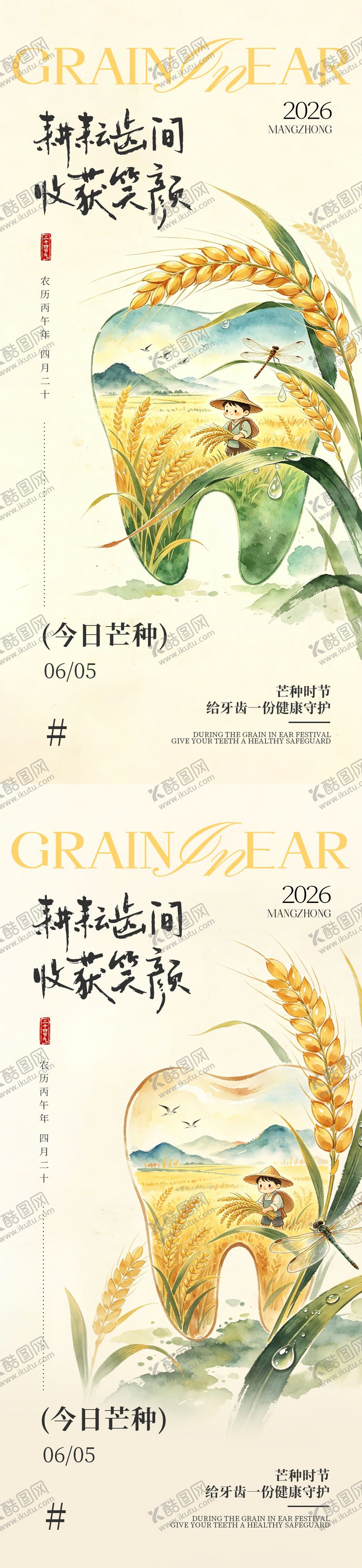 编号：78444705240215125218【酷图网】源文件下载-二十四节气芒种牙齿系列海报
