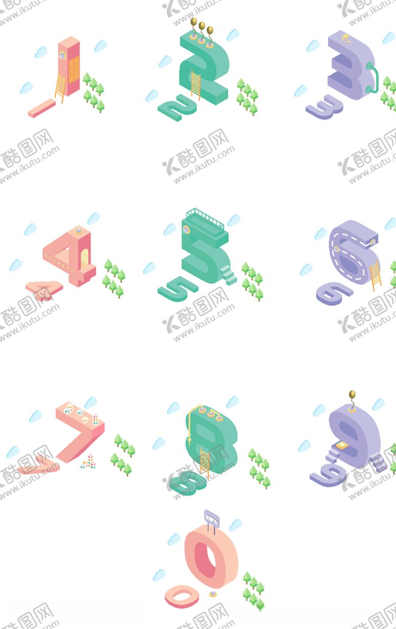 编号：68380210060951514079【酷图网】源文件下载-渐变风格数字0-9