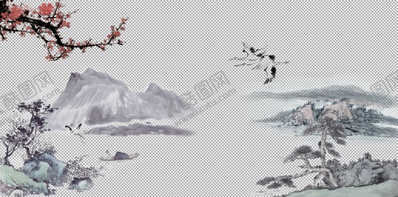 编号：82027904190510434005【酷图网】源文件下载-透明底山水画