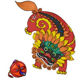舞狮插画新春喜庆2024龙年