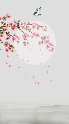手绘桃花插画海报图片复古十里
