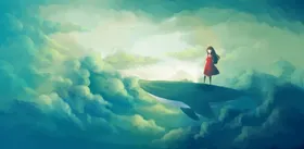 人物天空梦幻插画合成背景素材