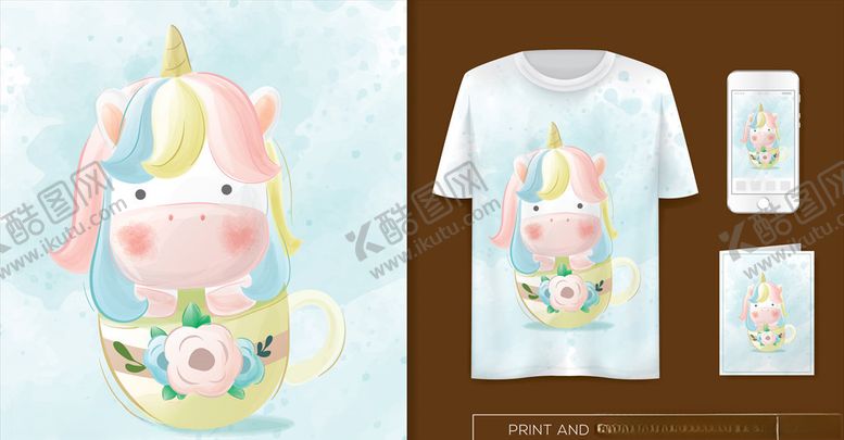 编号：91166510141554351886【酷图网】源文件下载-独角兽印花