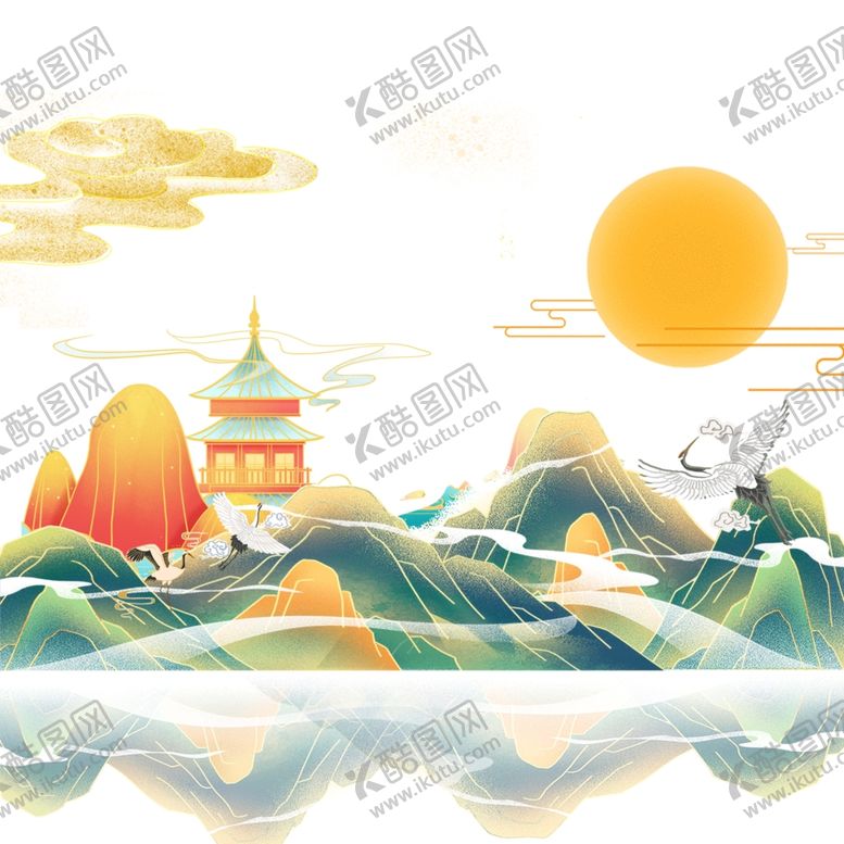 编号：79828601261754203023【酷图网】源文件下载-国潮仙鹤图