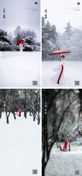 小雪大雪小寒大寒霜降立冬汉服海报