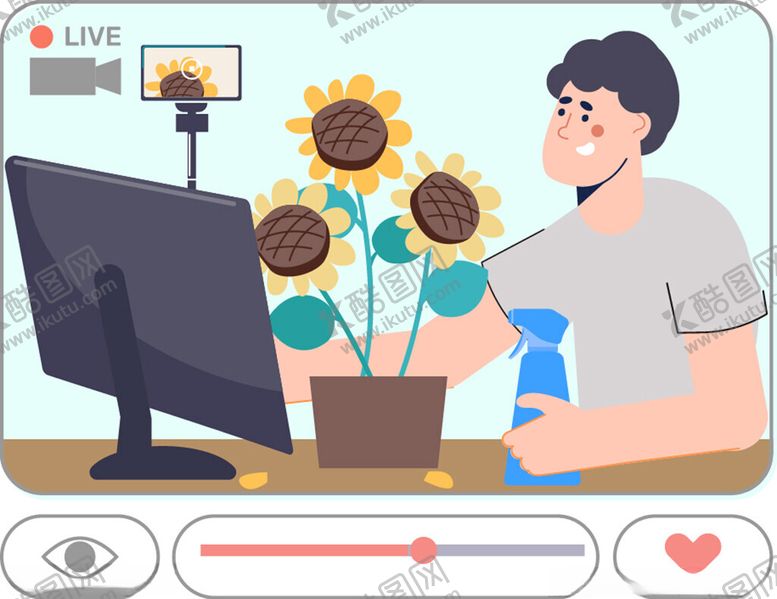 编号：60956604151332556832【酷图网】源文件下载-主播直播中展示向日葵盆栽