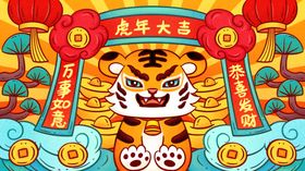 虎年国潮插画布置素材2022吉祥