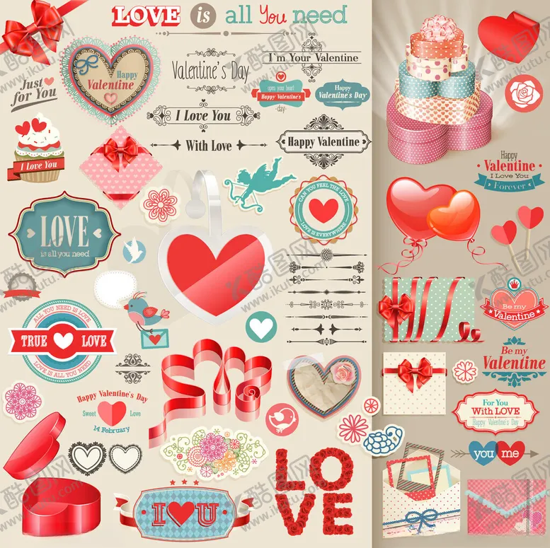 编号：15699704012058008860【酷图网】源文件下载-浪漫情人节爱心装饰素材