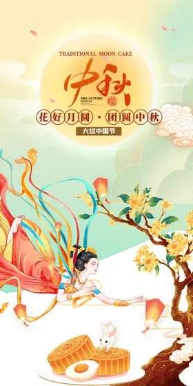 中秋节国潮海报背景板主画面