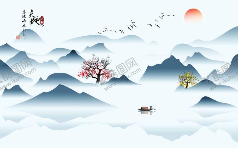 编号：31395105101253342527【酷图网】源文件下载-新中式山水背景