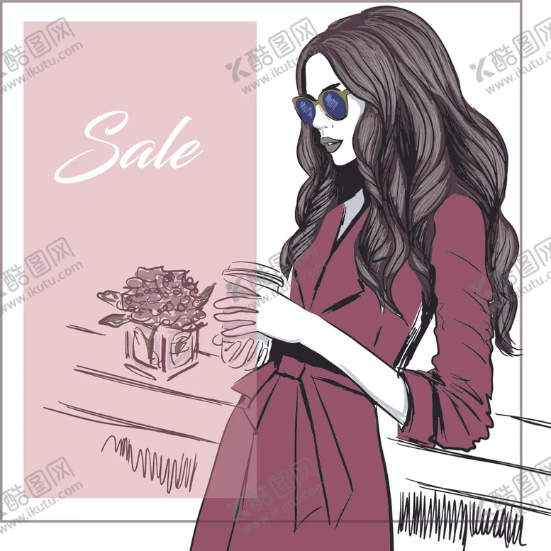 女性插画美美容绿草