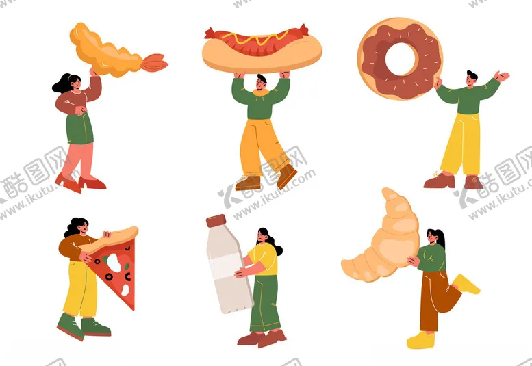 编号：14345311171848555736【酷图网】源文件下载-小人物与巨大快餐面包饮插画