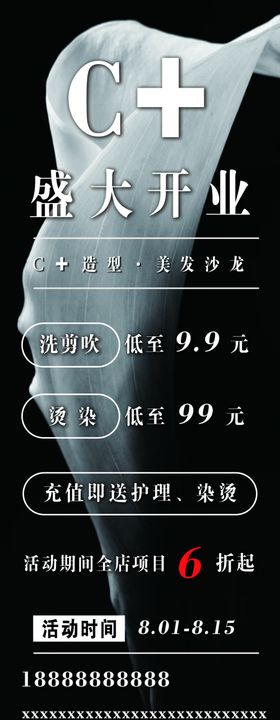 黑白发型设计开业展架易拉宝海报