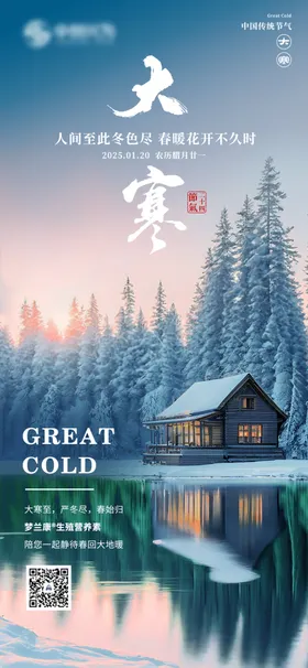 大寒节气海报二十四冬天湖边