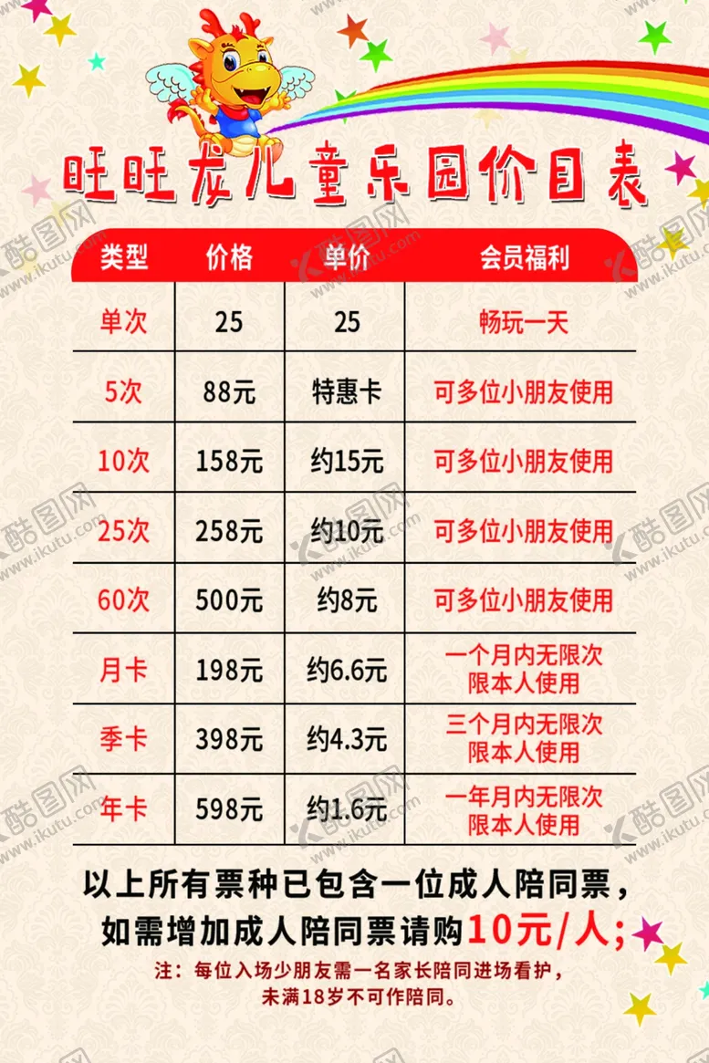 编号：26536602122324372562【酷图网】源文件下载-游乐园价目表