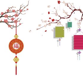 中国风灯笼梅花元素PNG