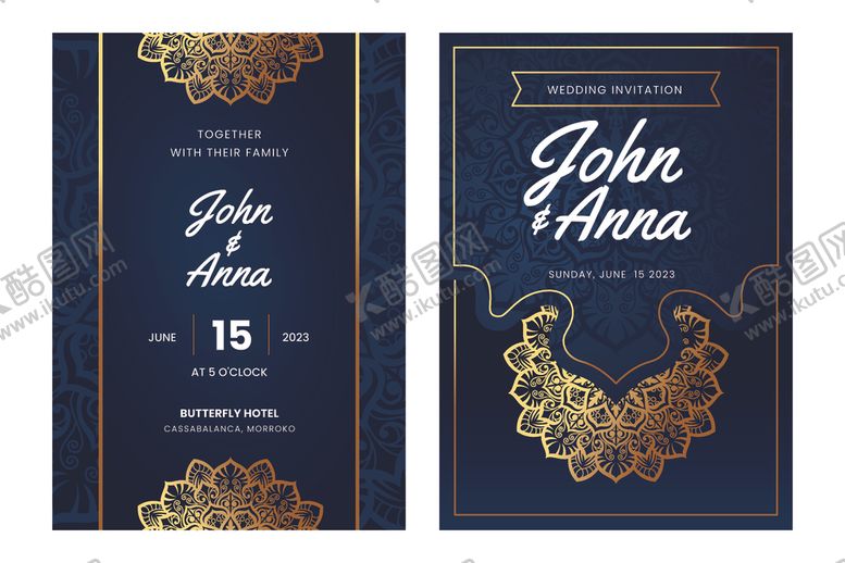 编号：42229911021817137462【酷图网】源文件下载-优雅金色花纹婚礼请柬