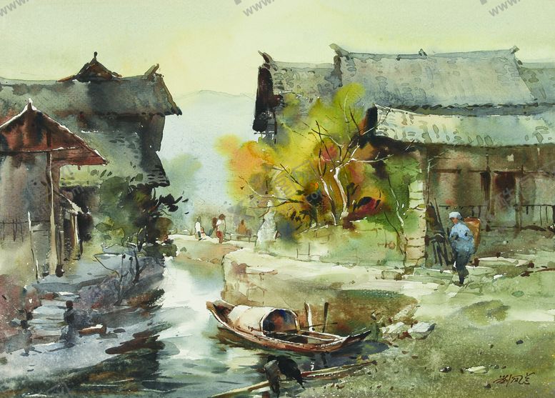 编号：19367810160133424367【酷图网】源文件下载-水彩画水乡