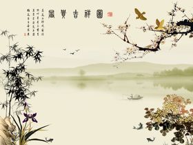 线条中式水墨画艺术背景墙