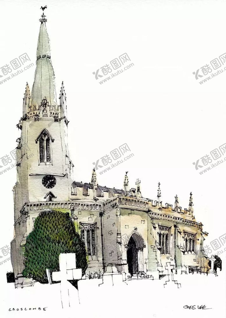 编号：38334007090547352261【酷图网】源文件下载-水彩建筑插画