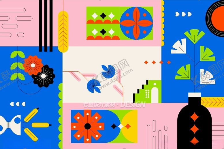 编号：85038910060512549151【酷图网】源文件下载-多彩几何花卉图案设计
