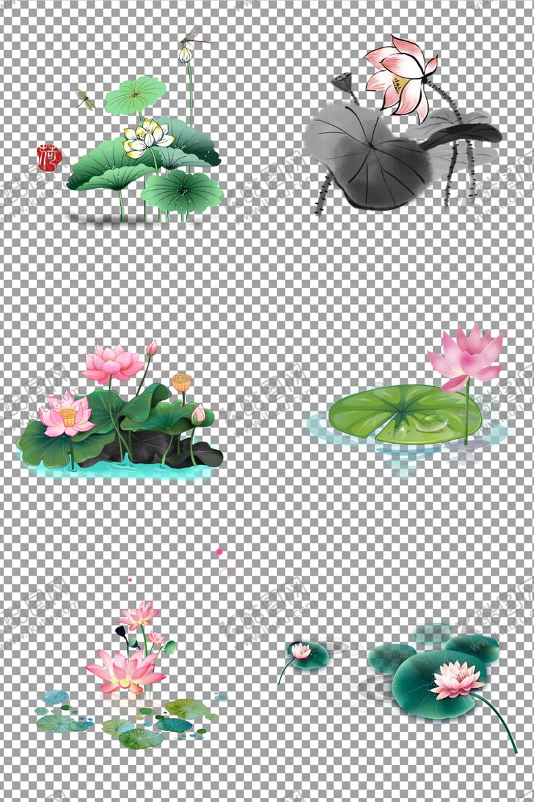 编号：77607406151859236027【酷图网】源文件下载-手绘水墨荷花荷叶