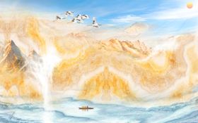 山水画瀑布大理石纹背景墙