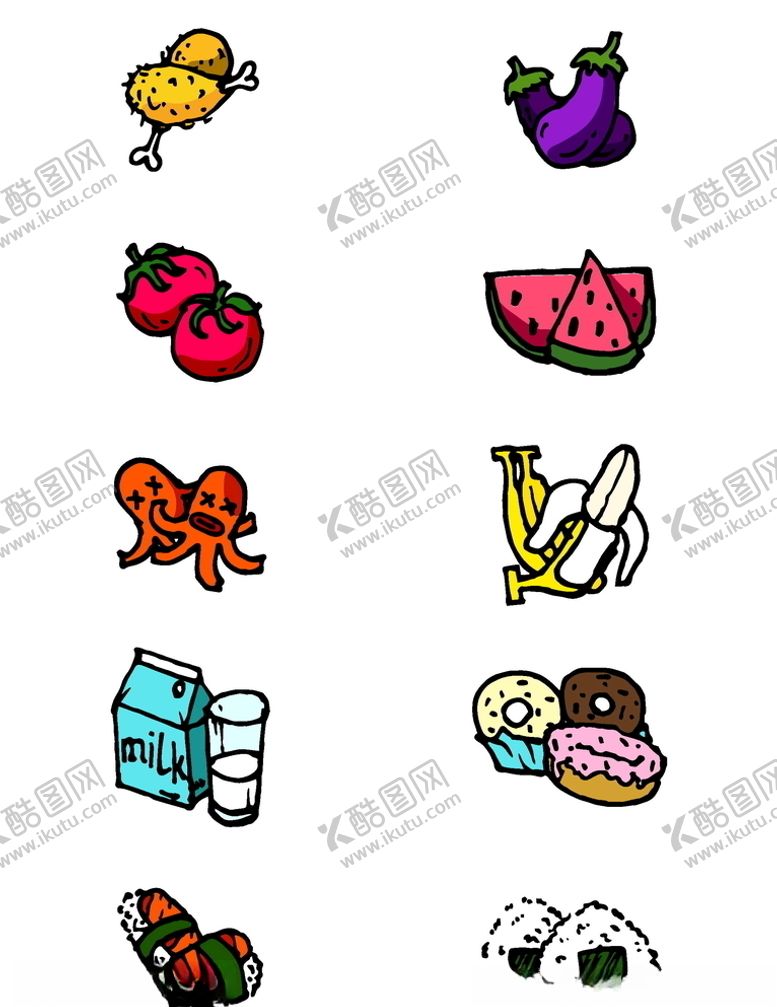 编号：16092804241606544918【酷图网】源文件下载-手绘手帐水果蔬菜食品卡通素材