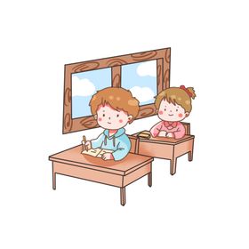小学生认真写字插画
