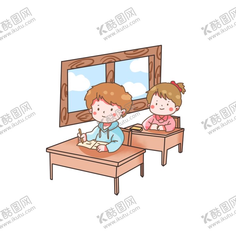 编号：84508005181340039338【酷图网】源文件下载-小学生认真写字插画