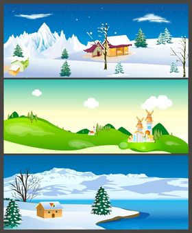 风景插画冬季风景雪景